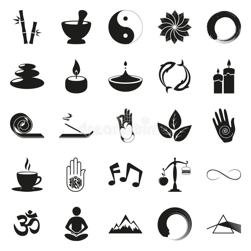 Yoga Line Icons Set. Meditation Practice Yoga Icons InÂ black-and-white ...