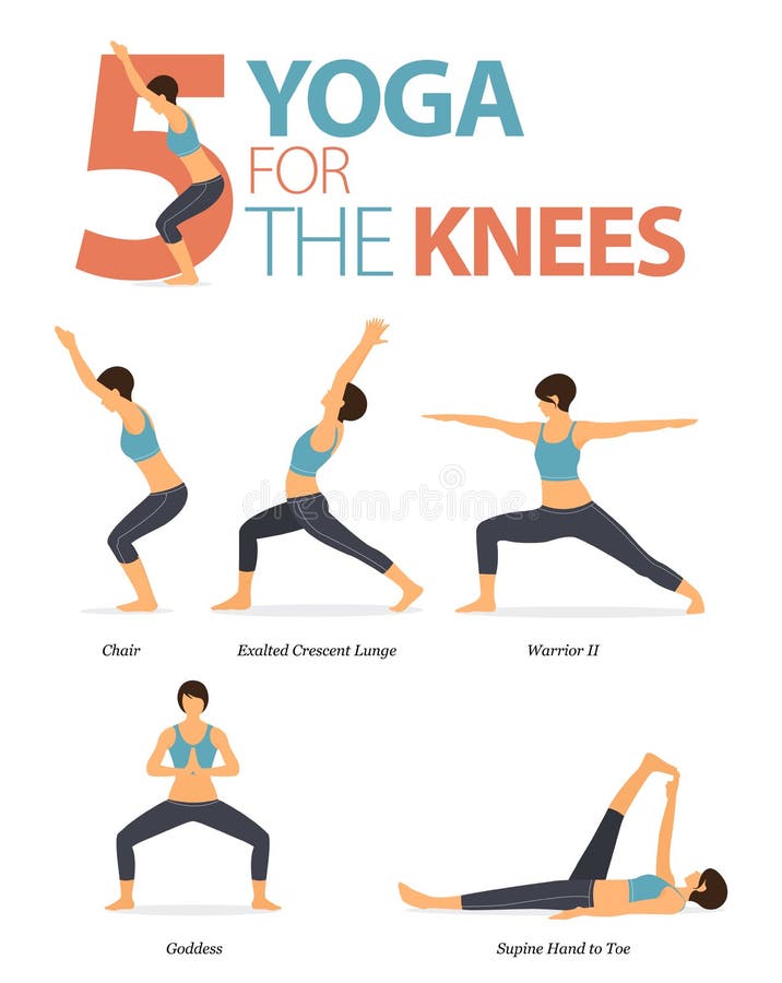 Nfographic of 6 Yoga Poses for Stretch in Flat Design. Beauty Woman is ...