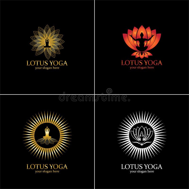 yoga logo design stock. human meditation in lotus flower vector illustration