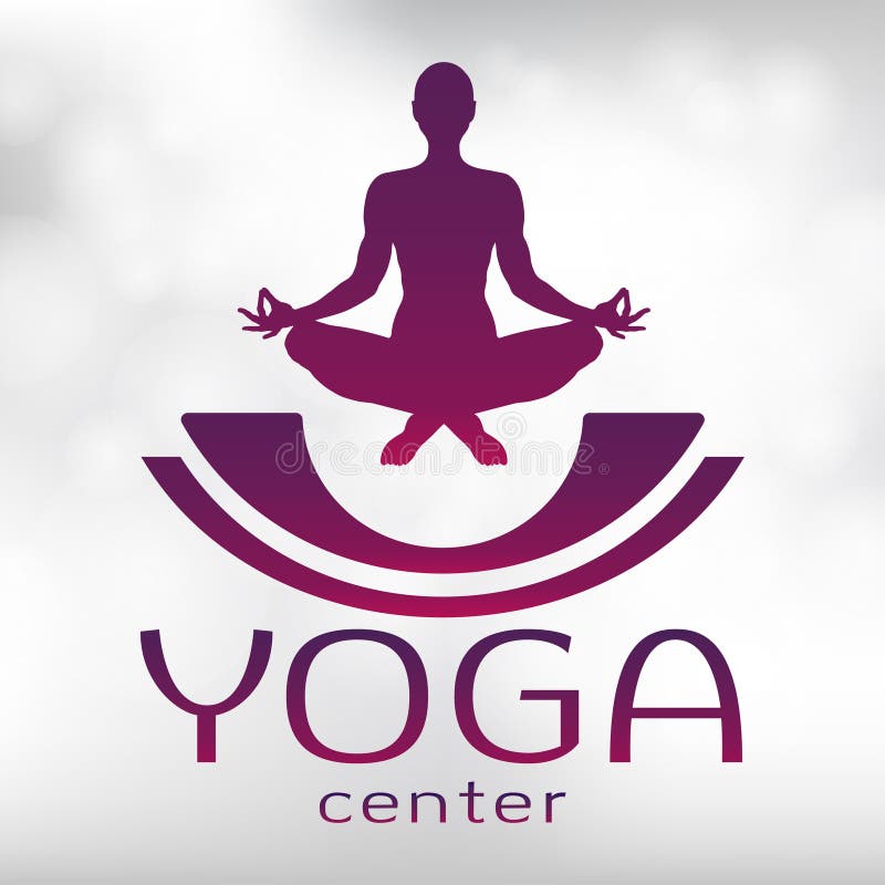 Yoga logo, vector icon, emblem for yoga center. Figure of a man sitting in a lotus pose, vector silhouette. Meditation stock illustration Yoga logo, vector icon, emblem for yoga center. Figure of a man sitting in a lotus pose, vector silhouette. Meditation stock illustration