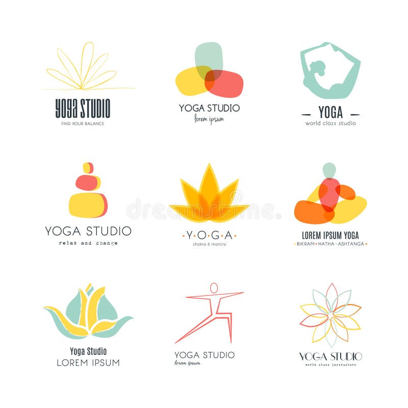 Yoga Logotypes Collection stock vector. Illustration of emblem ...