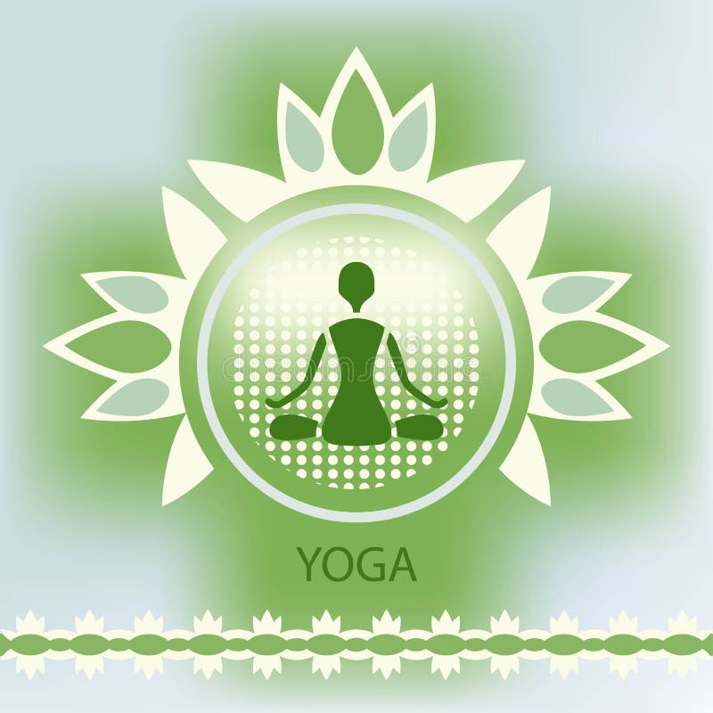 Yoga Lotus Flower Emblem Green Background Meditation Posture Stock ...