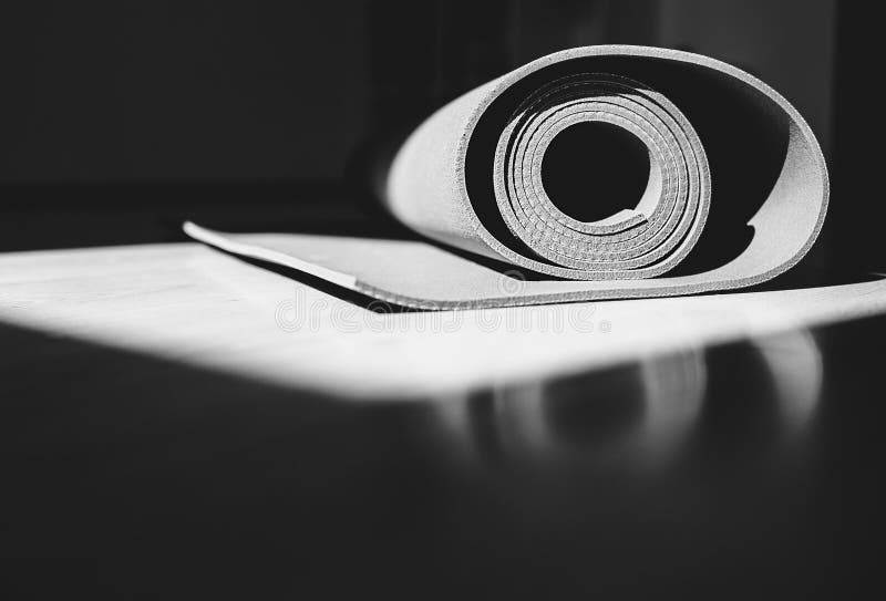 Yoga Mat is on the Floor Black and White Image Stock Image Image of