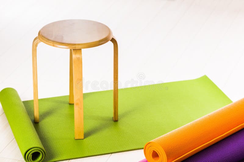 Yoga mats and chairs stock photo. Image of diet, meditation 93984954