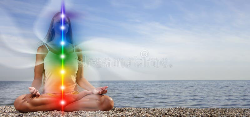 Yoga meditation outdoors. Glowing seven all chakra. Woman sits in a Upward Salute pose on beach sunset view, Kundalini energy. girl practicing. Yoga meditation outdoors. Glowing seven all chakra. Woman sits in a Upward Salute pose on beach sunset view, Kundalini energy. girl practicing.