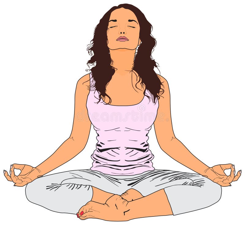 Yoga Mulheres Meditação Desenho Plano Ilustração do Vetor