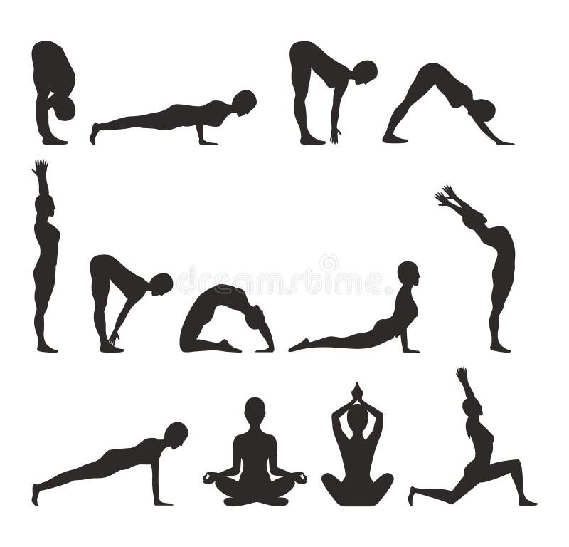 Yoga Pose Collection Silhouette Vector Illustration