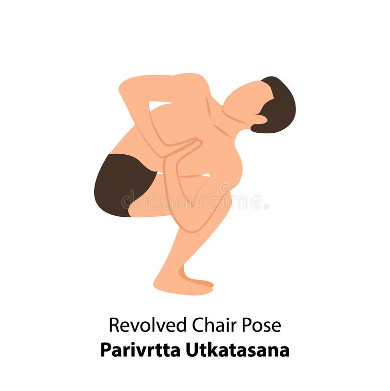 Sporty Young Man Working Out, Standing In Variation Of Revolved Chair Twist  Pose, Parivrtta Utkatasana With Extended Arms, Exercise For Spine And Legs,  Full Length Studio Shot Stock Photo, Picture and Royalty