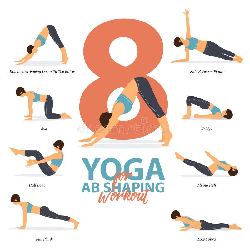 Nfographic of 6 Yoga Poses for Stretch in Flat Design. Beauty Woman is ...