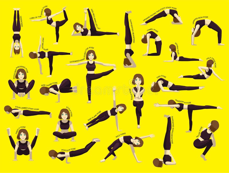 Yoga Poses with Pose Name Cartoon Character Set 2
