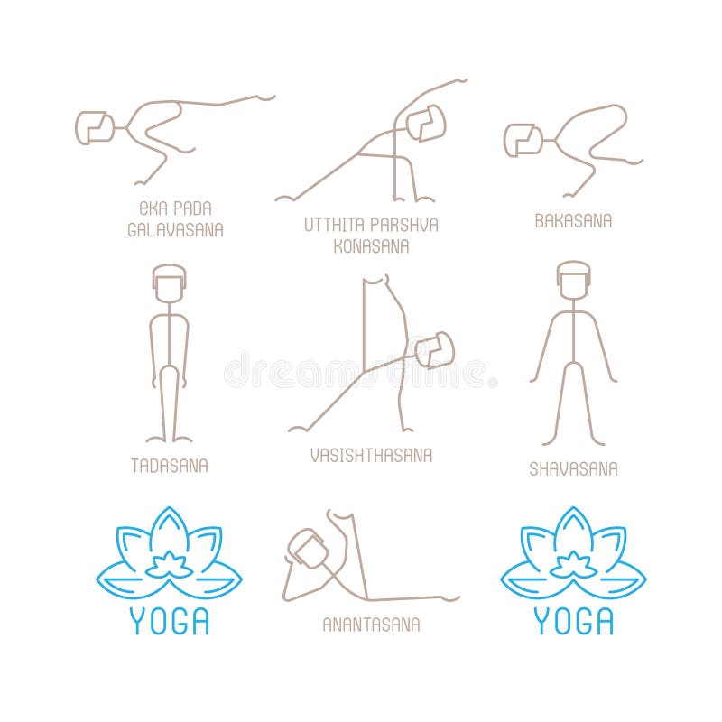 Yoga Poses Vector Illustration in Mono Line Style Stock Vector ...