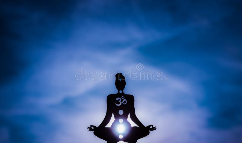 Yoga position silhouette in contrasting sun, Third Eye chakra