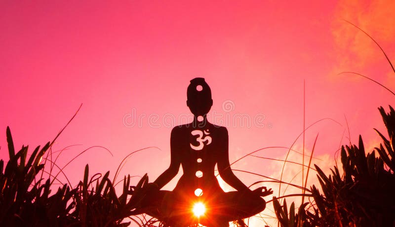 Yoga position silhouette in contrasting sun, Root Chakra