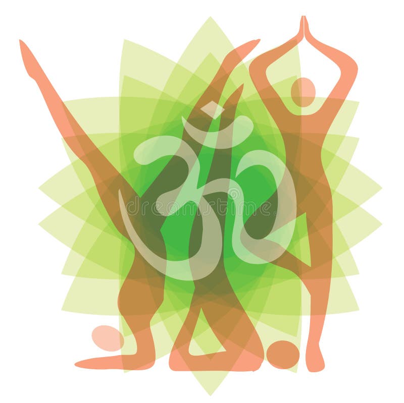 Yoga Positions Silhouettes on Green Background Stock Vector ...