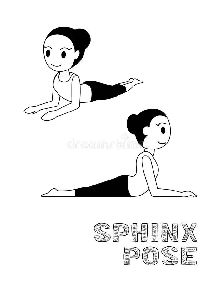 Yoga Sphinx Pose Cartoon Vector Illustration Monochrome