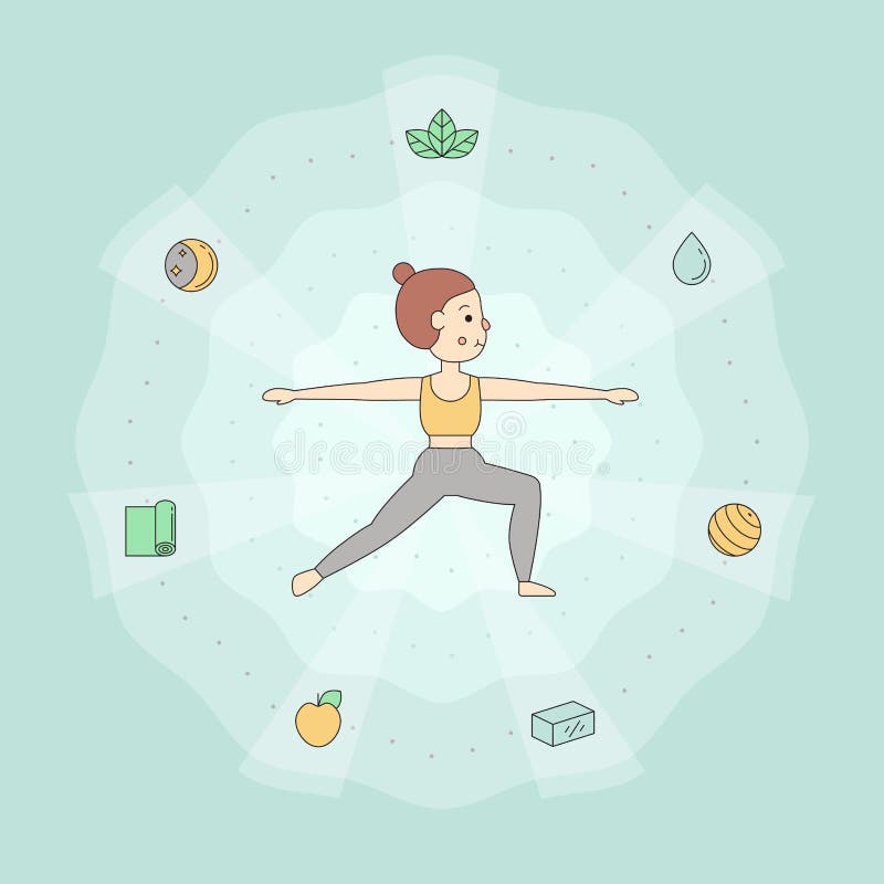 Yoga simple background with young woman in Warrior II pose. vector illustration Yoga simple background with young woman in Warrior II pose. vector illustration
