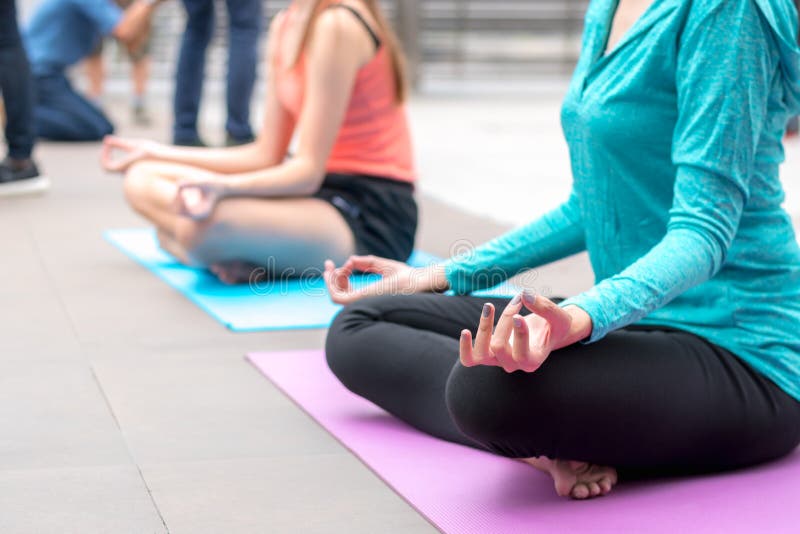 yoga sport concept : young women concentration in health exercise class , relax activity lifestyle