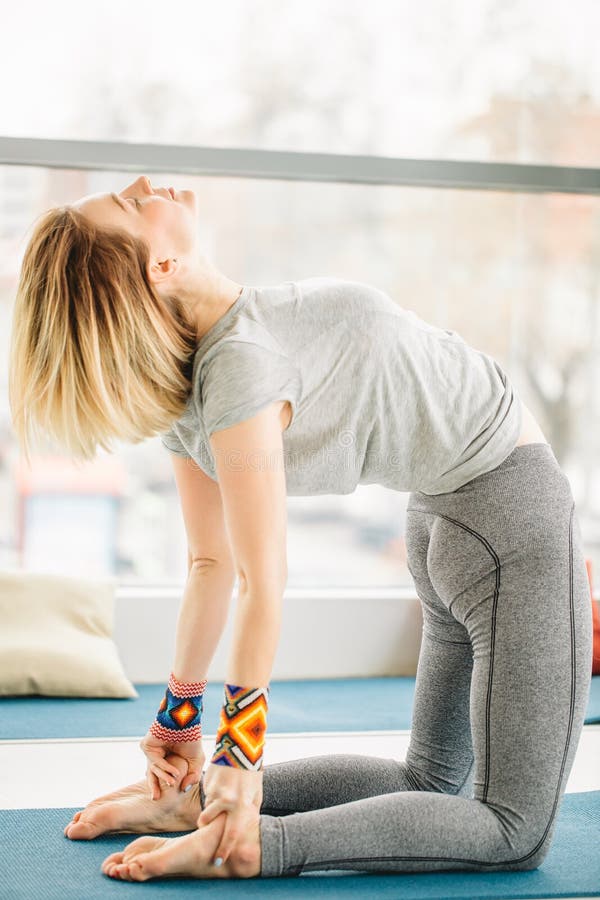 Yoga Teacher Female Standing in Ustrasana, Camel Posture Stock Image ...