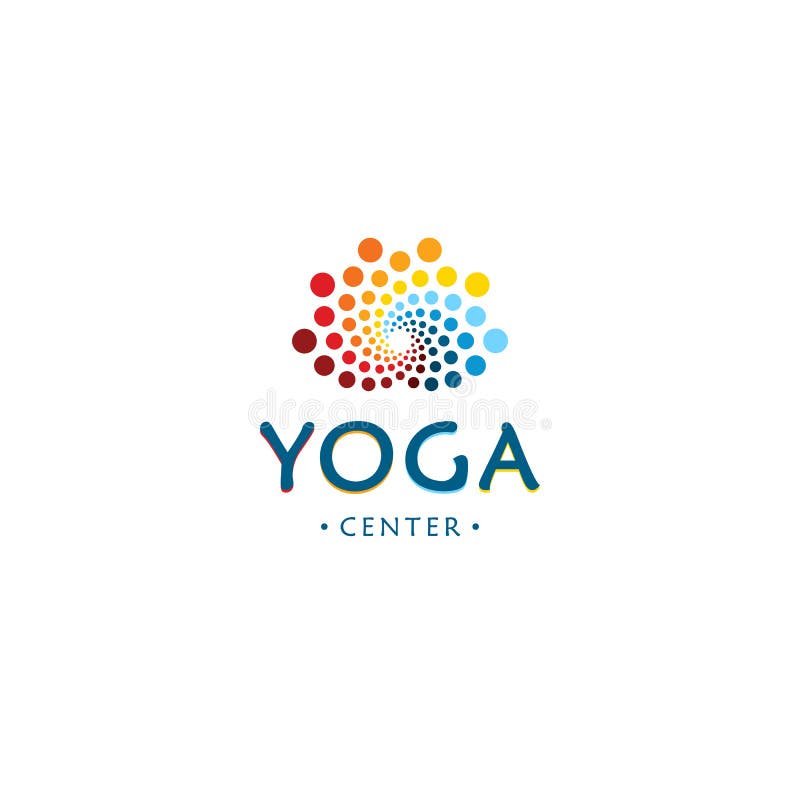 Yogamittlogo Abstrakt lotusblommaskönhetblomma Rund digital form Färgrik cirkelvektorlogotyp stock illustrationer