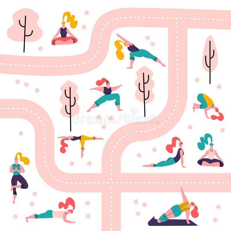 Yogam?dchen in einem wei?en Hintergrund des nahtlosen Musters des Parks Leute, welche die T?tigkeiten und Sport im Freien zwische lizenzfreie abbildung Yogam?dchen in einem wei?en Hintergrund des nahtlosen Musters des Parks Leute, welche die T?tigkeiten und Sport im Freien zwische lizenzfreie abbildung
