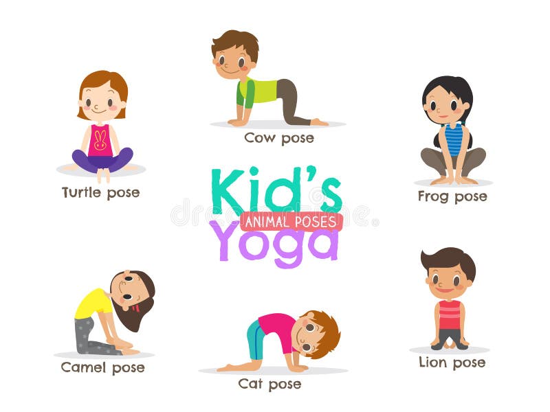 Yoga kids poses vector cartoon illustration. Yoga kids poses vector cartoon illustration