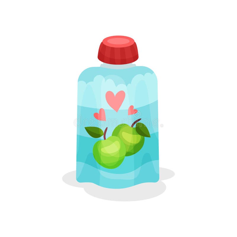 Yoghurt met smaak van appelen in zachte verpakking Ruwe macaroni op witte achtergrond Heerlijke fruitige drank voor jonge geitjes vector illustratie Yoghurt met smaak van appelen in zachte verpakking Ruwe macaroni op witte achtergrond Heerlijke fruitige drank voor jonge geitjes vector illustratie