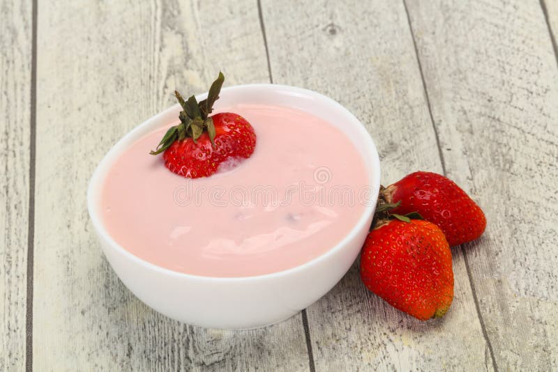 Yoghurt with Strawberry in the Bowl Stock Image Image of milk, pink