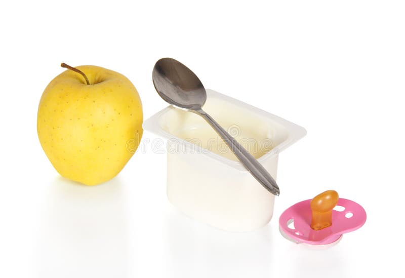 Yogurt, Apple and the Pacifier Stock Photo Image of nutritious