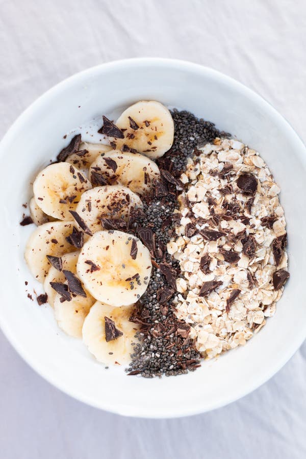 YOGURT BALL with BANANA OAT and CHOCOLATE on a WHITE BACKGROUND Stock