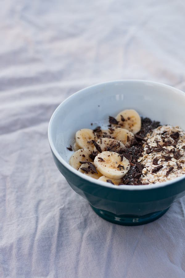 YOGURT BALL with BANANA OAT and CHOCOLATE on a WHITE BACKGROUND Stock