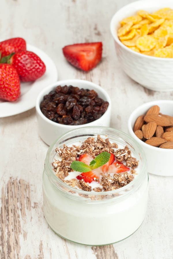 Yogurt with Berries and Breakfast Foods Stock Image Image of