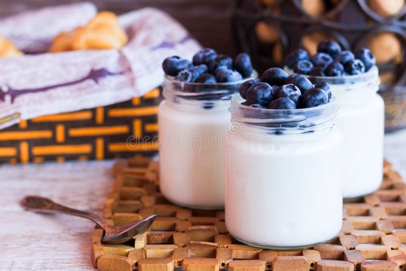 Yogurt with Berries in a Glass Jar Stock Image Image of filling