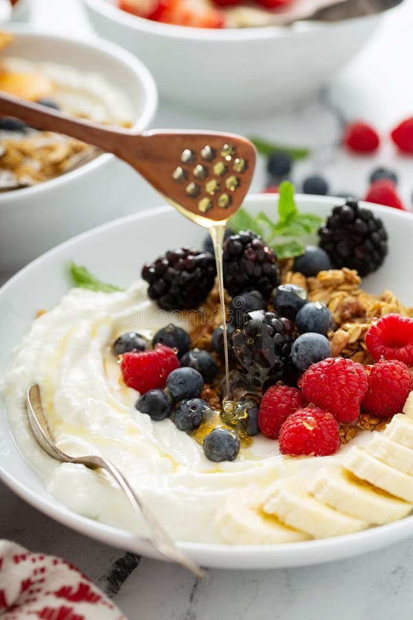Yogurt Bowl with Berry, Fruit and Granola Stock Image Image of