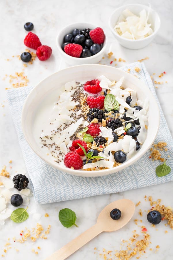 Yogurt Bowl with Fresh Berries Stock Image - Image of fruit, berry ...