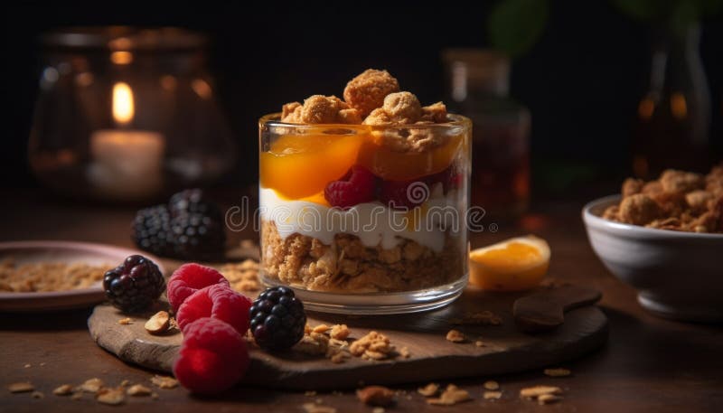 Yogurt di granola e parfait di frutta freschi ottenuti dall'aiai fotografie stock libere da diritti