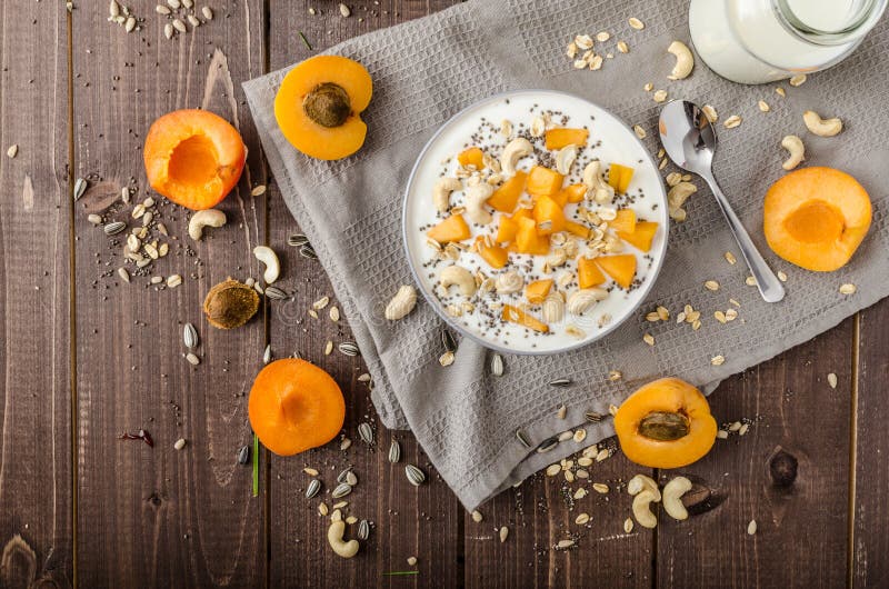 Yogurt domestico di musli delle albicocche immagine stock libera da diritti Yogurt domestico di musli delle albicocche immagine stock libera da diritti