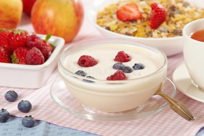 Yogurt with fresh berries royalty free stock photo