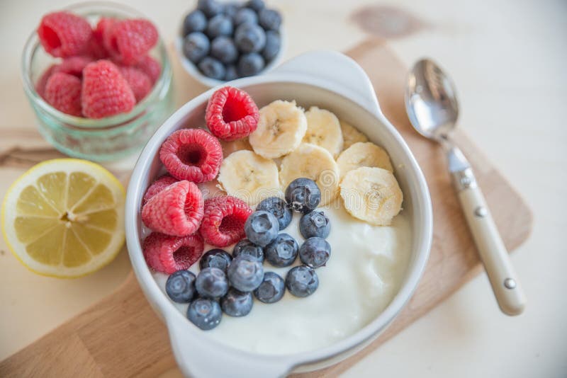 Yogurt with fresh fruit stock image. Image of creamtop 83391401
