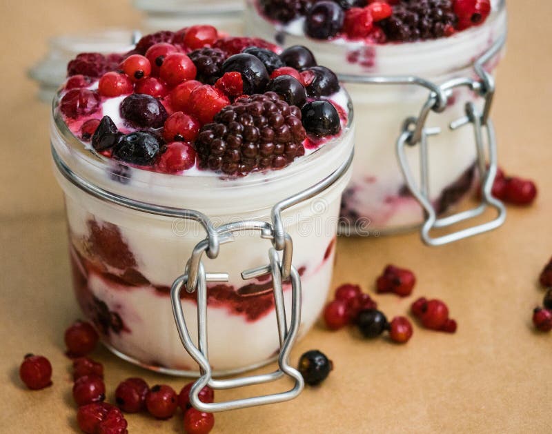 Yogurt and fruit jar stock image. Image of cereal, decorated 149864433