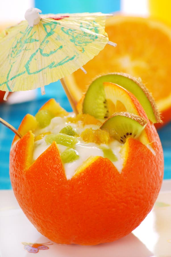 Yogurt and Fruits Dessert in Orange Stock Photo Image of kiwi, orange