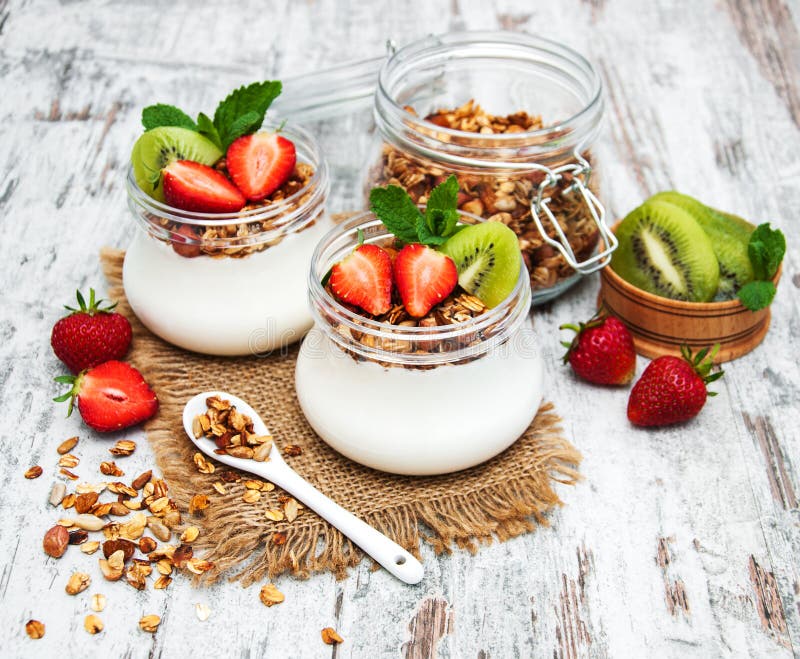 Yogurt and granola for breakfast royalty free stock photo Yogurt and granola for breakfast royalty free stock photo