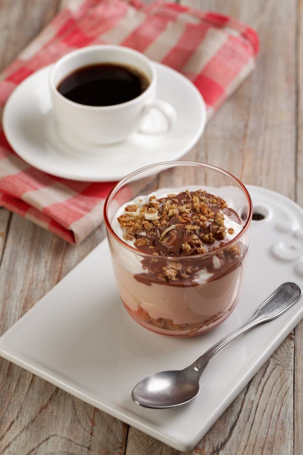 Yogurt with Granola and Coffee Stock Photo Image of glass, objects