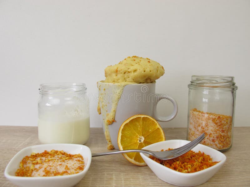 Yogurt Mug Cake from the Microwave with Orange Sugar Stock Photo