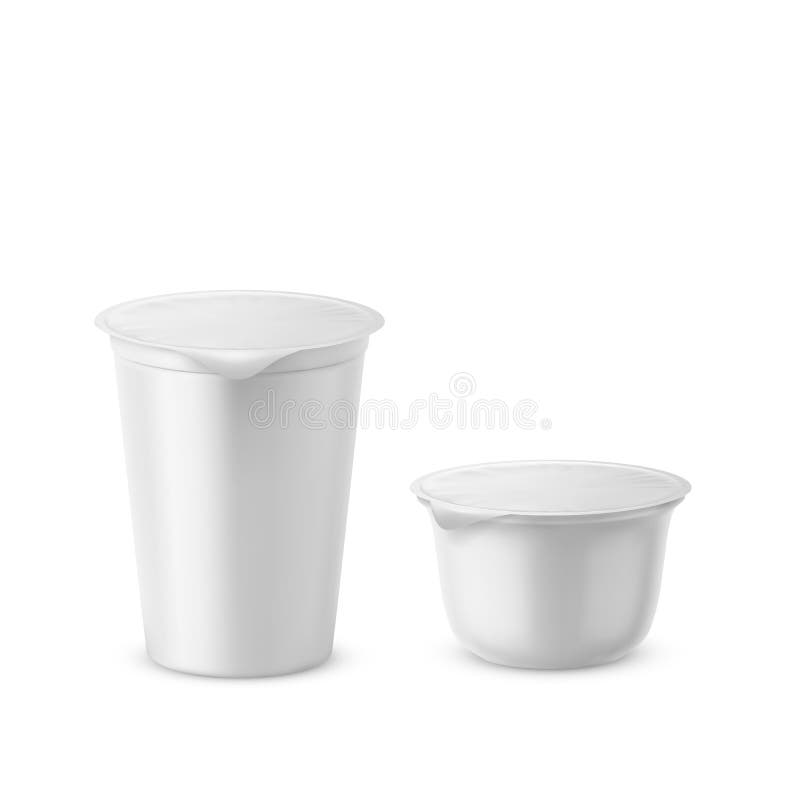 Yogurt plastic vector realistic white packaging illustration of isolated container mockup with cover vector illustration Yogurt plastic vector realistic white packaging illustration of isolated container mockup with cover vector illustration
