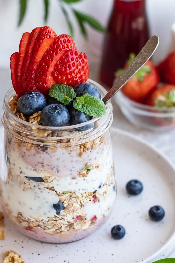 Chia Pudding with Homemade Granola and Fresh Berries Stock Image ...