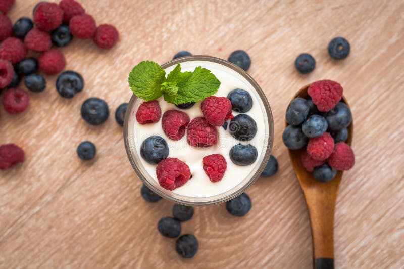 Yogurt with Raspberries and Blueberries Stock Photo Image of fruit