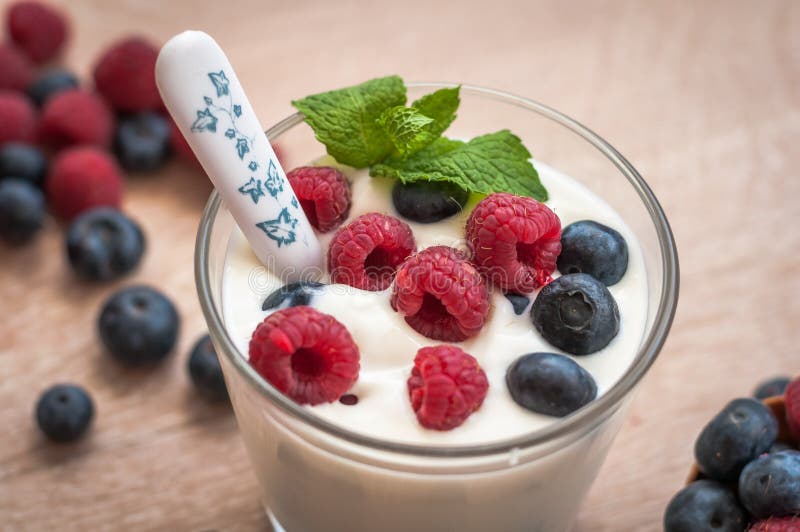 Yogurt with Raspberries and Blueberries Stock Image Image of dessert