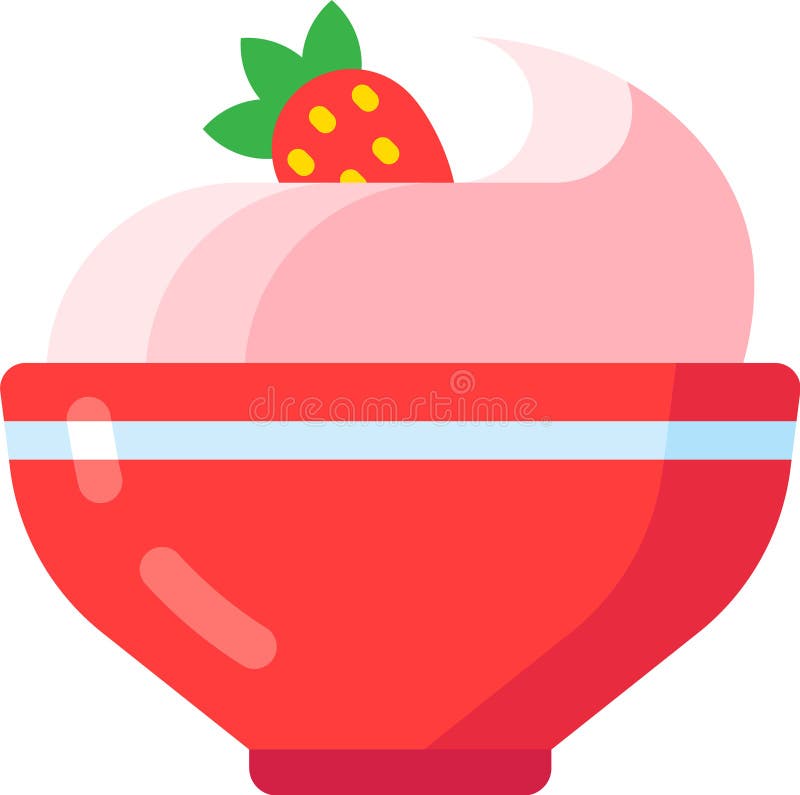 Yogurt rosa e cremoso salato con fragola fresca e panna montata servita in una ciotola rossa elegante che rappresenta una salutare royalty illustrazione gratis