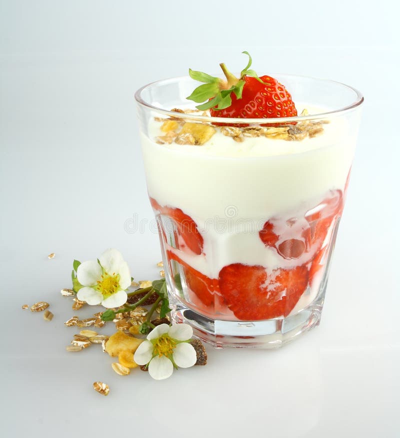 Yogurt with Strawberry and Cereal in Glass Stock Photo Image of bowl