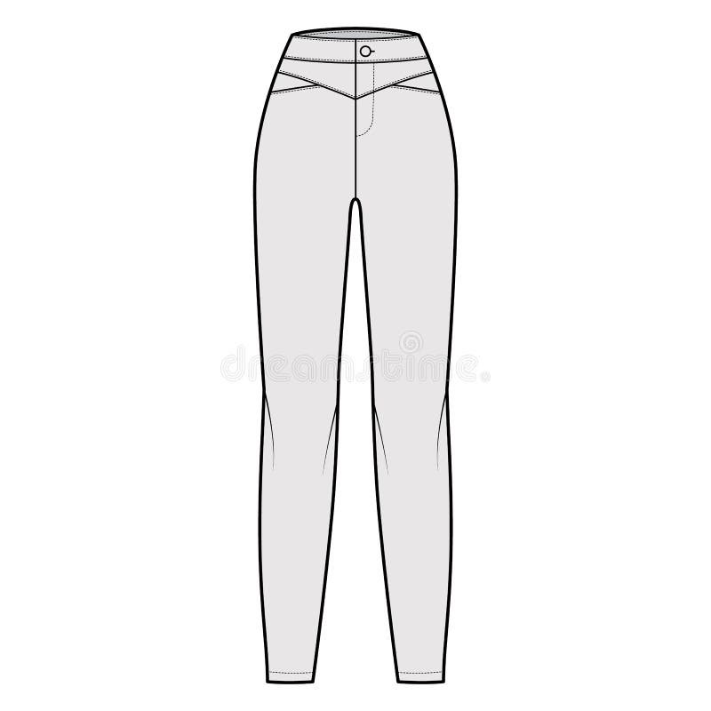 Yoked Pants Technical Fashion Illustration with Normal Waist, High Rise ...